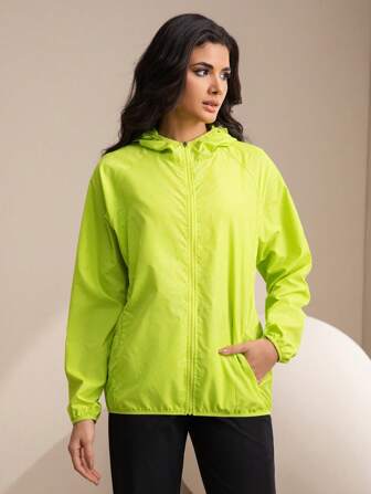 女士户外休闲风衣，防水超轻纯色夹克，骑行长袖轻便外套