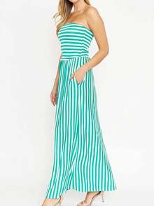 Tube Top Stripe Green Maxi Dress - 薄荷綠 - 查看 5