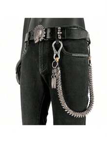 Cadena para pantalones vaqueros, vaqueros, motociclistas, estilo punk rockero, con tachuelas, llavero con quilla, cadena para billetera para hombre - Plateado - Ver 2