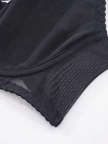 Women's Bra With Mesh Fabric Complex Design, Garter Belt, Lingerie - Black - View 8