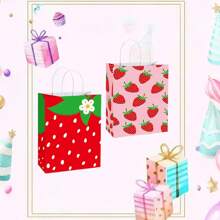 12pcs Strawberry Pattern Gift Bags, Birthday Party Favor Bags, Suitable For Birthday Parties, Themed Events, Holidays And Celebrations