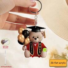 1pc 2D Flat Acrylic Keychain, Cute Graduation Bear Acrylic Keyring, Suitable For Phone, Car Air Vent, Backpack And Wallet Accessories, Perfect Gift For Friends