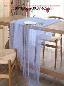 1pc-Faux Pearl Decor Table Runner, Wedding White Pearl Tulle Tablecloth, Wedding Arch Decoration Reception Bridal Shower, Party Decoration, Chair Streamer, Event Background Wall Decor,Christmas, Wedding Decoration Nylon Mesh Fabric New Pearl Hollow Mesh Fabric Valentine's Day