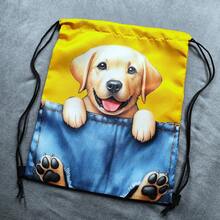 Fashionable Zipper Dog Denim Printed Outdoor Sports Casual Drawstring Backpack, Unisex Gym Hiking Cycling Camping Party Travel Daily Commuting Portable Foldable Daypack, Best Gift For Friends, Lightweight Travel Storage Bag - Multicolor - View 13