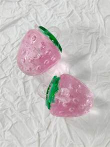 5pcs Cartoon Simulated Miniature Resin Strawberry Ornaments, DIY Keychain Decorations Accessory - Pink - View 3