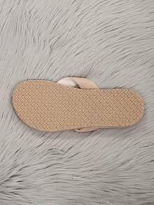 Women's Fashion Khaki Woven Look Flat Sandals, Casual Beach Slippers, Summer - Coffee Brown - View 5