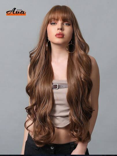 Ava WIGS 30 polegadas peruca marrom longa cacheada feminina estilo básico elegante peruca sintética natural para cosplay festa diária
