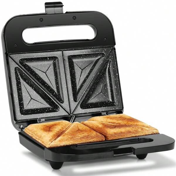 1 Stück 4-Scheiben Sandwichmaker, Toaster Ofen, 750W, doppelseitige konstante Temperatur, antihaftbeschichtete Keramik, Überhitzungsschutz, Brandschutzgriff, Kabelaufbewahrung, rutschfester Boden, geeignet zum Herstellen von Sandwiches oder Toast
