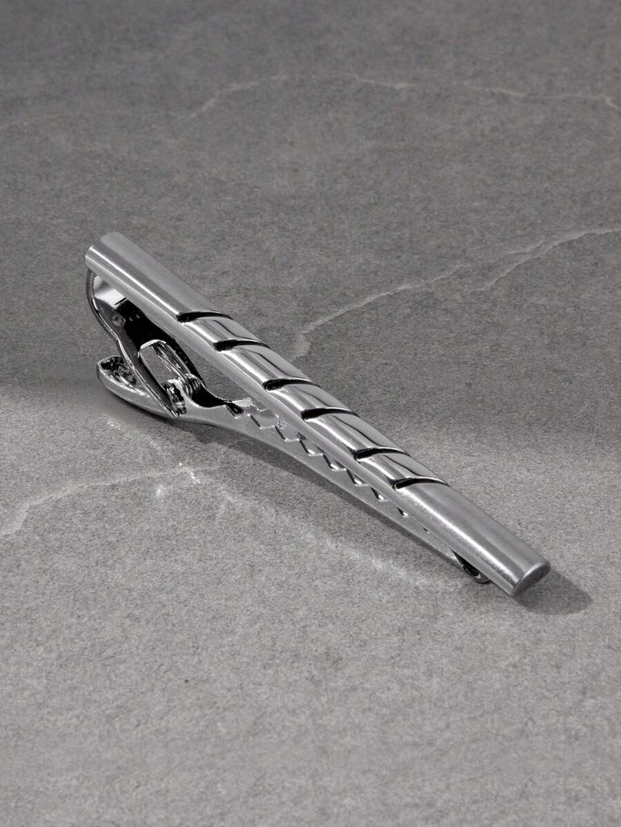1pc Silver Striped Polished Finish Men's Tie Clip, Daily Accessory - Silver - View 1