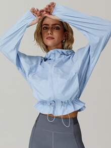 MASKERT Women's Lightweight Breathable Quick-Dry Sun Protection Jacket, Short Waist-Cinched Jacket - Baby Blue - View 2