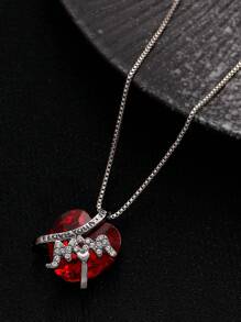 1 peça colar feminino com strass e pedras preciosas artificiais vermelhas, acessório de moda adequado para o Dia dos Namorados, encontros, reuniões e feriados