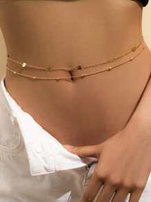 2 pièces Chaîne de taille double couche en faux perles à la mode pour femmes, convient pour l'été, chaîne de corps pour la plage, l'école