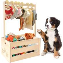 25 X 17 X 12 Wooden Pet Wardrobe Closet With Hanging Rods Dog/ Clothes And Toys - Spacious Storage Organizer