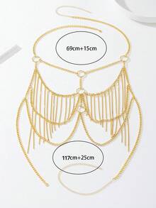 1pc Women's Layered Tassel Waterfall Chain Necklace, Lightweight & Airy Summer Style - Golden - View 5