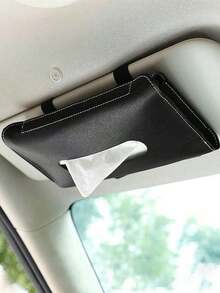 1pc PU Leather Car Sun Visor Hanging Tissue Box, Car Interior Storage Decoration Accessory - Black - View 4
