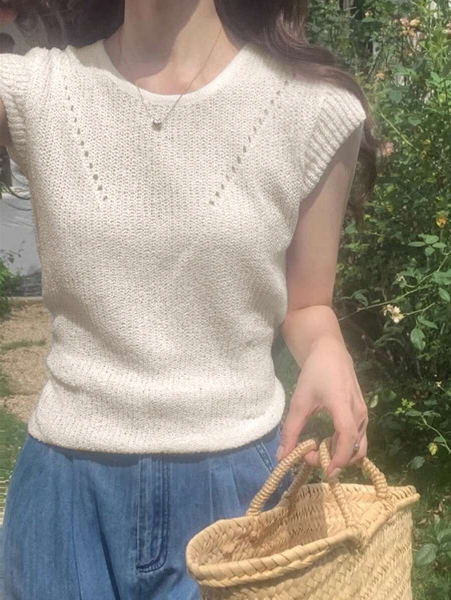 时尚蝴蝶结后背圆领轻盈针织毛衣女款宽松修身优雅上衣 - 白色 - 查看 1