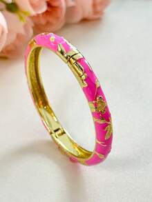 1 pieza Brazalete de estilo vintage con esmalte floral dorado, pulsera dorada, accesorio de joyería apta para niñas y mujeres, uso diario y regalo para festividades