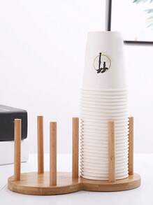 1pc Bamboo Wooden Cup Storage Rack, Creative Round DIY Household Cup Holder For Disposable Paper Cup