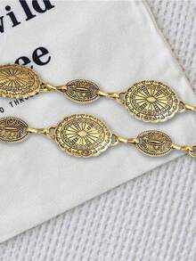 Vintage Oval Flower Retro Pattern Waist Chain, Distressed Finish, Versatile Bohemian For Women - Silver - View 6