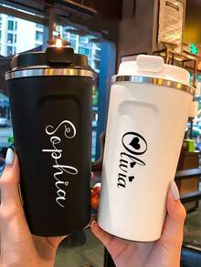 1pc Customized Stainless Steel Coffee Cup, Keeps Drinks Hot & Cold, Portable European High-End Latte Cup, Unisex Double Wall Stainless Steel Vacuum Travel Mug, 17oz/500ml Reusable Insulated Tumbler, Personalized Name Gift Suitable For Coffee, Tea, Cold Drinks, Best Birthday, Graduation, Christmas, Anniversary Gift For Her/Him, Husband, Wife, Sister