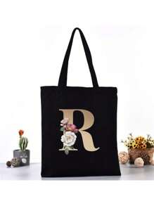 Fashion Casual Shoulder Bags Gold Letter Printing Shopper Canvas Foldable -Friendly Shopping Bag Tote Handbags Large Capacity Travel Grocery BagSchool Bag,Back To School Backpack,Large Capacity,Lightweight,Portable,Laptop Compartment, Suitable For Teen Girls Women College Students, Perfect For Back To School,College,Middle School, High School,Work , Business, Commute