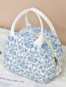 Large Capacity Reusable Insulated Lunch Bag Lunchbox Tote, Zipper Design Simple & Elegant, Mother's Day Gift, Essential For Picnic Food Storage & Keeping Warm Bag For School School Accessories School Stuff - Blue and White - View 10