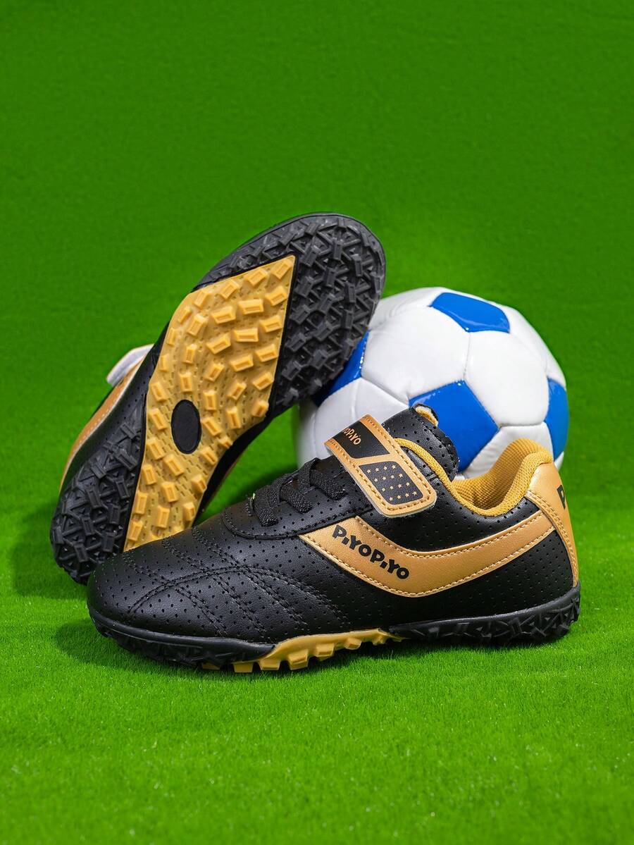 Children's Professional Soccer Shoes, Classic Color Design With Lace-Up, Suitable For Daily Soccer Training, Matches, Anti-Slip Cleats Sole, For Professional Grass Field - Black - View 1