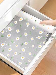 1 Roll EVA Material Fresh Daisy Camellia Pattern Waterproof Drawer Liner, Multi-Purpose Cabinet Drawer Liner Suitable For Kitchen, Storage Cabinet, Refrigerator, Shelves, Lining