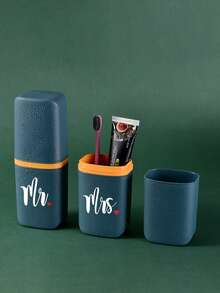 Portable Couple Travel Toothbrush Cup, Wash Cup, Household Bathroom Storage Box, Tooth Tank, Mouthwash Cup, Travel Toothbrush Case, Rinsing Cup, And Toothpaste Holder - Alcohol-Free, Compact Design, Perfect For Oral Care On The Go.Couple Supplies,Outdoor Business Travel Supplies Box,Valentine's Day Gift - Multicolor - View 4
