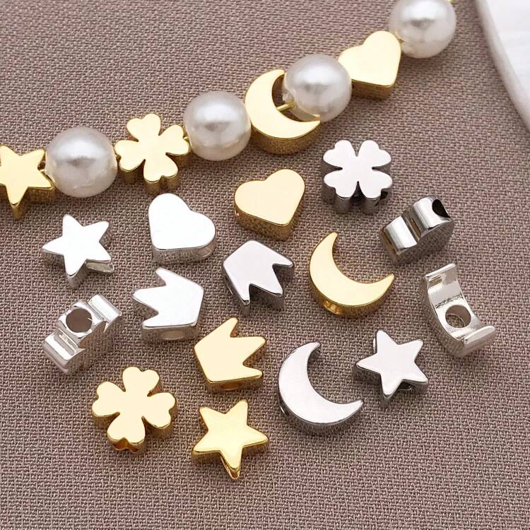 10pcs Real 18k Gold Plated Brass Beads Heart Spacer Beads Metal Star Moon Crown Charm Long-Lasting Loose Beads For DIY Necklace Bracelet Earring Wedding Jewelry Making Findings - Multicolor - View 2