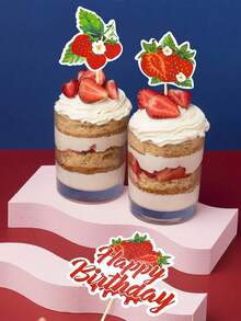 8 件草莓生日快乐蛋糕装饰草莓派对装饰品浆果生日快乐蛋糕挑选草莓生日派对蛋糕装饰品 - 彩色 - 查看 7