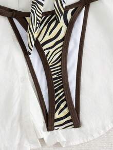 全新时尚性感条纹印花抹胸式女式比基尼泳装