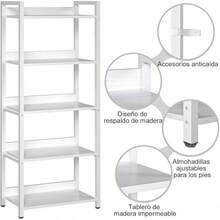 Librero de 5 Capas,Estante de 5 Niveles con Respaldo semicerrado,155CM Librero Minimalista,Cajón de Tela librero Organizador,Adecuado para Dormitorio y Sala de Estar(Blanco) - Blanco - Ver 9