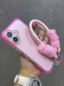 混合材质透明防撞保护壳，配粉色腕带，兼容 17 Pro Max、17 Pro、17 Air、14、15、16、17 Pro Max、11、12、13、14、16E，防震气囊透明保护套 - 玫紅色+短繩 - 查看 4