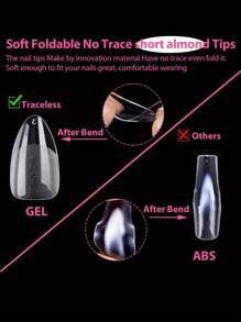240 Piezas de Uñas Postizas Cortas y Transparentes para Arte de Uñas, Uñas Postizas Gel Falsas, Extensiones de Uñas Pre-Formadas y Pre-Pulidas para Manicura DIY