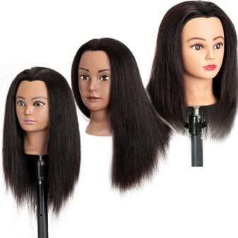 Mannequin Head Human Hair Mannequin Head With Hair 14 Inch 100% Real Hair Manikin Head Doll Head For Hair Styling Hair Mannequin Head