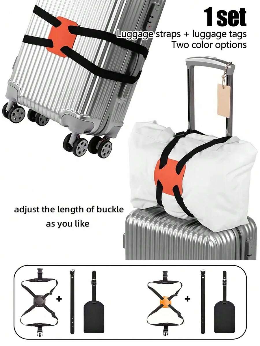Suitcase Multifunctional Luggage Packing Straps Plus Luggage Tag, Anti-Fall Elastic Elastic Rope, Luggage Bag Fixing Strap, Stylish And Simple Thickened Pu Li Brand Luggage Anti-Lost Lightweight Checked Luggage Tag Solid Color Luggage Tag, Suitcase Reinforcement Strap, Luggage Strap Luggage Strap Suitcase Elastic Strap, Travel Accessories For Traveling Abroad - Multicolor - View 1