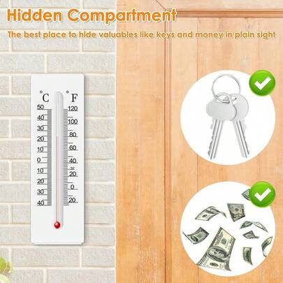 壁挂式温度计多功能室内温度计塑料小巧贵重物品钥匙收纳测量工具，适用于花园和家居
