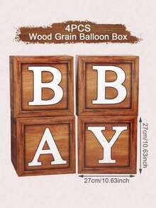 4个10.6英寸木纹装饰盒，可用作婴儿派对气球盒、性别揭晓派对装饰盒、摄影背景道具盒、生日装饰、家居装饰、房间装饰、背景装饰、派对装饰、生日礼物、婴儿派对装饰礼物、派对回礼