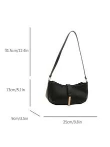 Elegant Crescent-Shaped Underarm Shoulder Bag For Women, Chic Casual Fashion, Solid Color Underarm Bag - Black - View 2