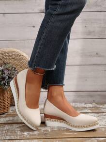 Women's Flat Loafers, Fashionable Versatile Casual Slip-On Pointed Toe Wedge Shoes