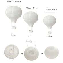 3 件悬挂热气球白纸灯笼套装，8 英寸/10 英寸/12 英寸可重复使用派对灯笼，DIY 工艺品，婚礼生日订婚派对装饰