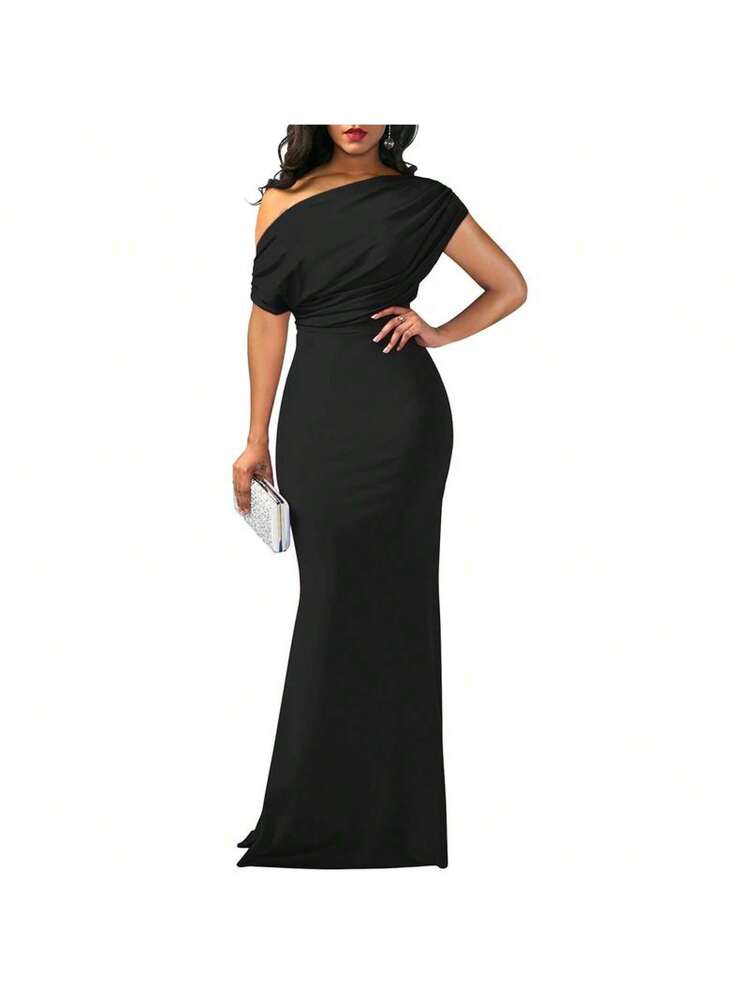 oys one shoulder dress OYS Women's Elegant Sleeveless Off Shoulder Bodycon Long Formal Party  Evening Dress Fabric Polyester