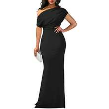 OYS Women's Elegant Sleeveless Off Shoulder Bodycon Long Formal Party Evening Dress Fabric Polyester - 金色 - 查看 3