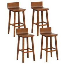 Lifezeal Juego de taburetes de bar de madera de 2/4 de 73 cm con respaldo y asiento macizos, sillas de bar de mediados de siglo - Marrón - 4 piezas - Ver 1