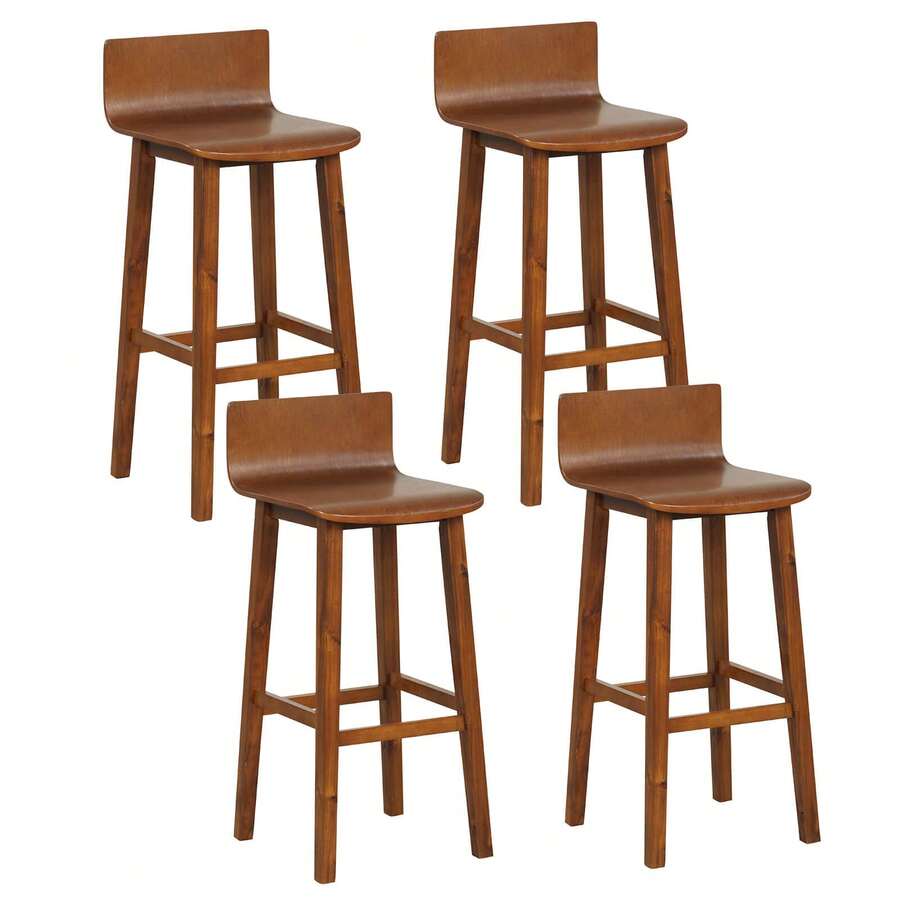 Lifezeal Juego de taburetes de bar de madera de 2/4 de 73 cm con respaldo y asiento macizos, sillas de bar de mediados de siglo - Marrón - 4 piezas - Ver 1
