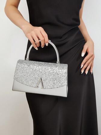 大容量优雅晚宴手拿包，闪亮女士手提包，时尚翻盖设计，尽显奢华质感，完美适用于各种盛大场合，是婚礼和派对活动的理想配饰。