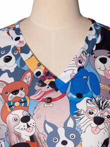 Women's Spring & Summer Cartoon Dogs V-Neck Scrub Short Sleeve Nurse Uniform Tops With Pockets For Women - Multicolor - View 4