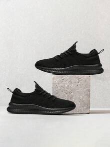 أحذية رياضية خفيفة الوزن للرجال للركض والانشطة الخارجية، أحذية لياقة وقت الفراغ مريحة ومانعة للانزلاق، أحذية سير بشبكة تنفس باللون الأسود