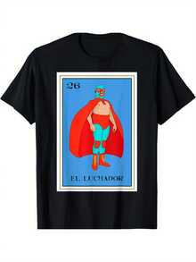 Camiseta de Tarjeta de Lotería Mexicana El Enmascarado Tarjeta Divertida - Negro - Ver 1